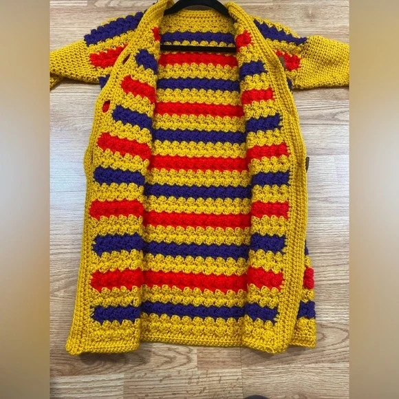 Handmade Crochet Blanket Sweater Cardigan with Wooden‎ Owl Buttons - Picture 10 of 10